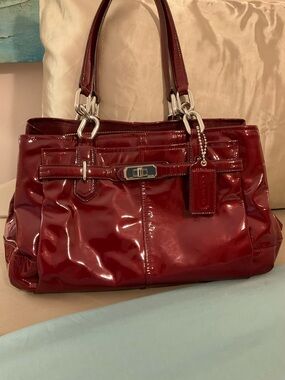 Coach Patent Leather Shoulder Bag in Wine